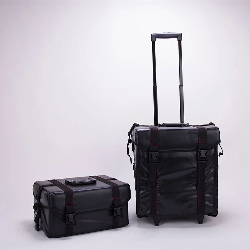 Professional Soft 2 in 1 Makeup Trolley Cases Bags with 8 Plastic Drawers for Travel