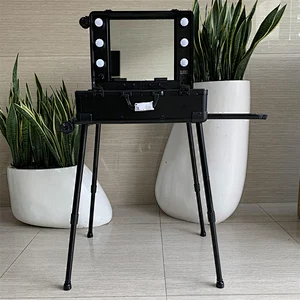 Luxury 3 Adjustable Light Colors Rolling Cosmetic Case with Mirror