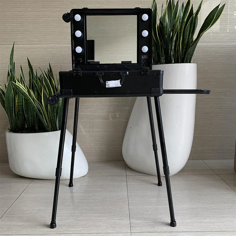 Luxury 3 Adjustable Light Colors Rolling Cosmetic Case with Mirror