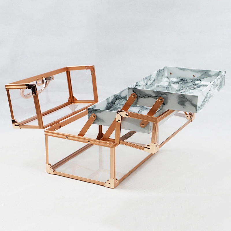 New Lightweight Clear Cosmetic Acrylic Storage Case with 2 Marble Trays
