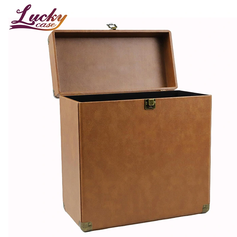 13.7 Inch Tan Leather Vinyl Record Case for 30 Albums