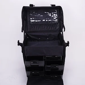 Professional Soft 2 in 1 Makeup Trolley Cases Bags with 8 Plastic Drawers for Travel