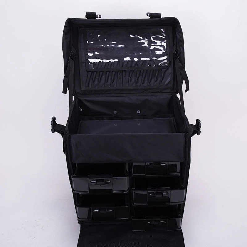 Professional Soft 2 in 1 Makeup Trolley Cases Bags with 8 Plastic Drawers for Travel