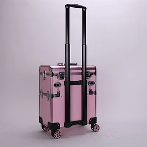 Lucky Case Factory Wholesale Pink Makeup Trolley with Trays Mirror