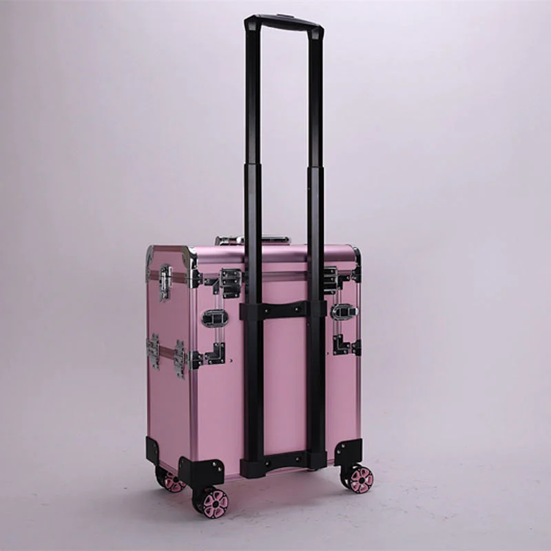 Lucky Case Factory Wholesale Pink Makeup Trolley with Trays Mirror