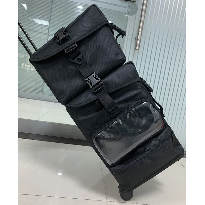 Classic Black 8 Drawers Rolling Makeup Bag with Wheels