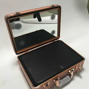 Professional Easy Carrying small hard led beauty cosmetics case with mirror mobile portable makeup station