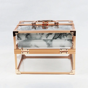 New Lightweight Clear Cosmetic Acrylic Storage Case with 2 Marble Trays