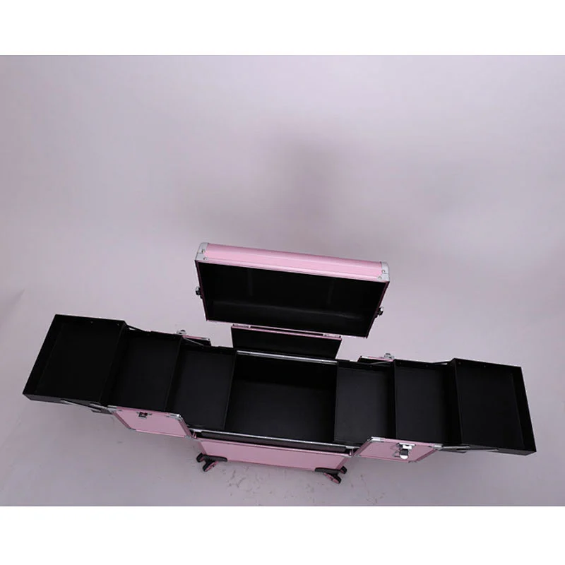 Lucky Case Factory Wholesale Pink Makeup Trolley with Trays Mirror
