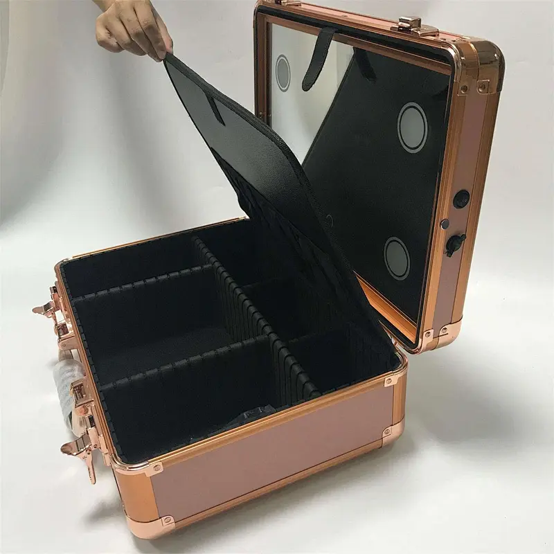 Professional Easy Carrying small hard led beauty cosmetics case with mirror mobile portable makeup station