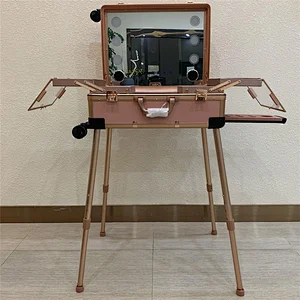 3 LED Light Colors Full Mirror Makeup Artist Trolley Free Studio Standing