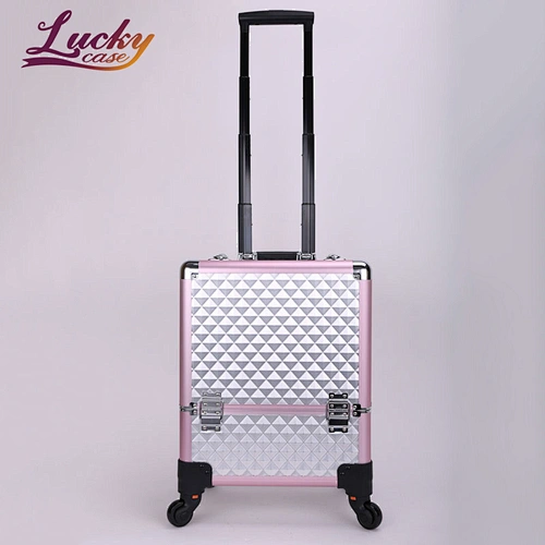 Large 8 Trays Aluminum Rolling Makeup Case