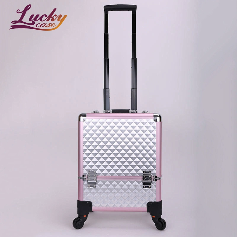 Large 8 Trays Aluminum Rolling Makeup Case