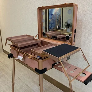 3 LED Light Colors Full Mirror Makeup Artist Trolley Free Studio Standing