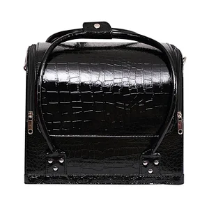 Multi-layer Large Leather Makeup Bag with 4 Trays for Makeup Artist Tattoo