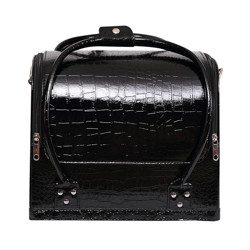 Multi-layer Large Leather Makeup Bag with 4 Trays for Makeup Artist Tattoo