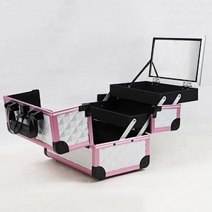 Fashion Water Cube Suitcase Makeup Case with Mirror