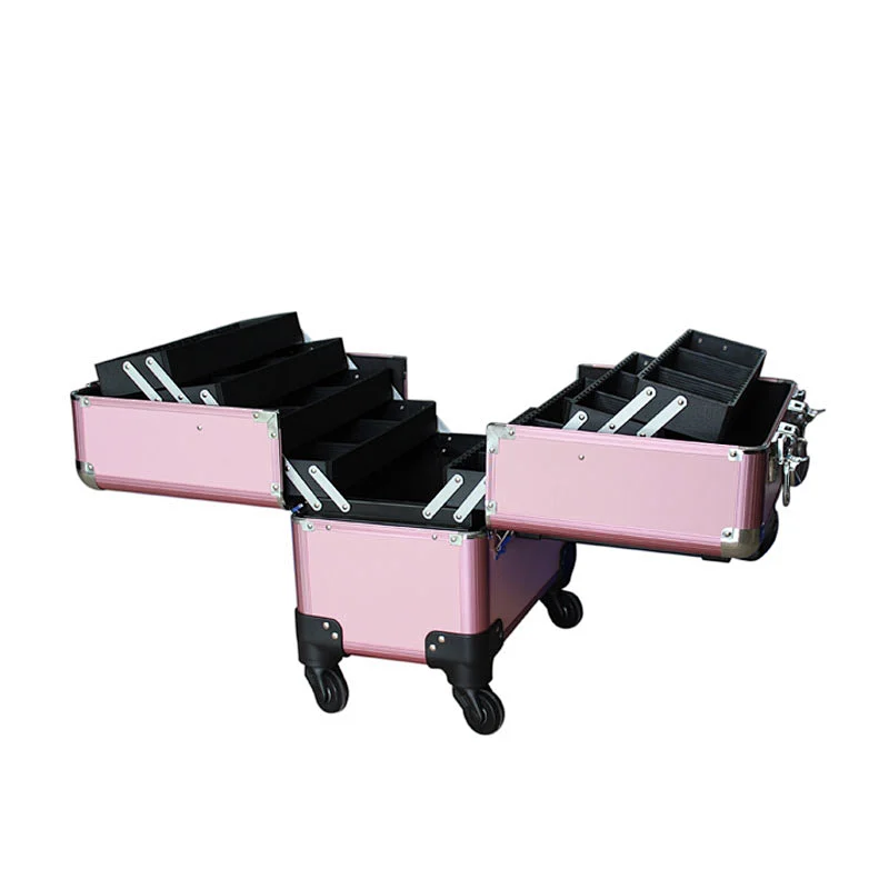 Large 8 Trays Aluminum Rolling Makeup Case