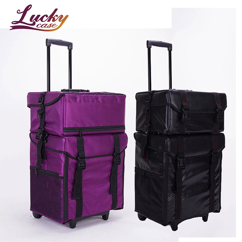 Professional Soft 2 in 1 Makeup Trolley Cases Bags with 8 Plastic Drawers for Travel