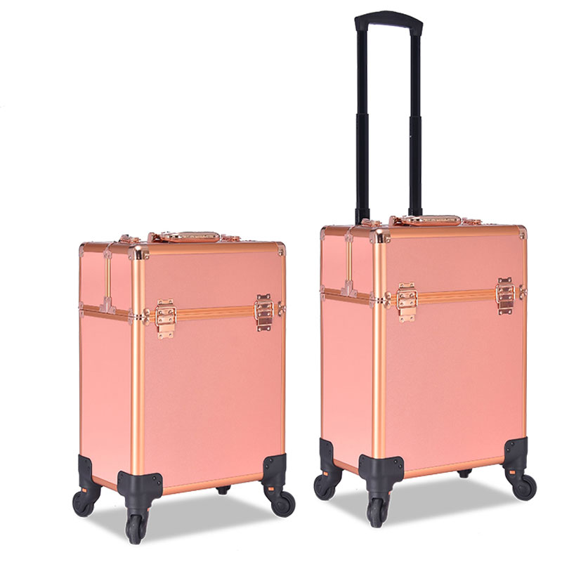 rose gold cosmetic case trolley
