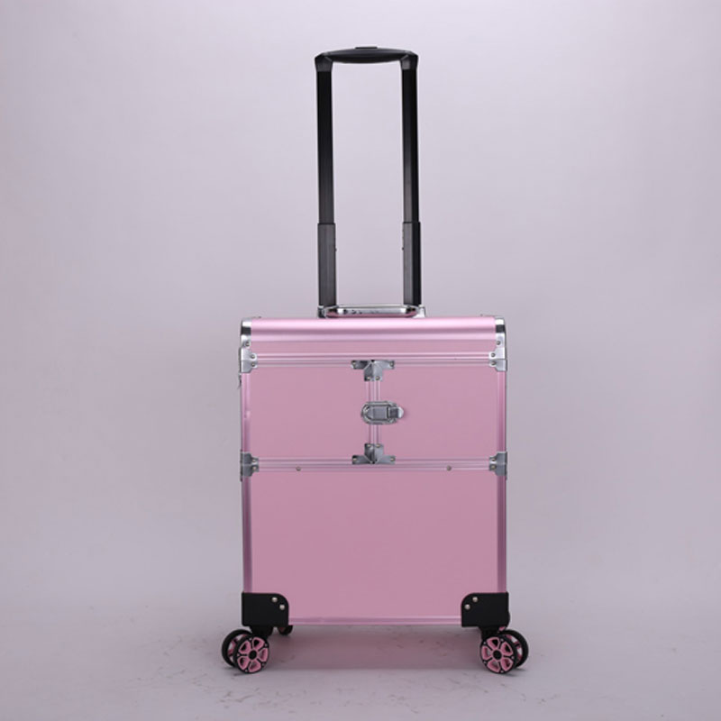 pink makeup case rolling