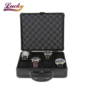 Metal Watch Case Watch Box for 8 Watches Case Black Aluminum Trimmed Case with Reinforced Steel Corner with Handle