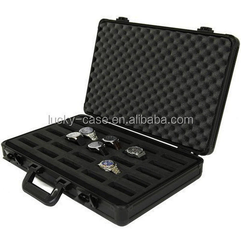 Aluminum Watch Briefcase Black Case Watch Case for 25 Watches