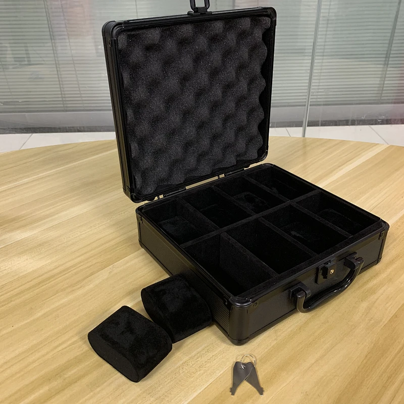 Metal Watch Case Watch Box for 8 Watches Case Black Aluminum Trimmed Case with Reinforced Steel Corner with Handle