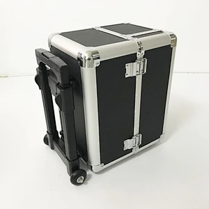 Rolling Makeup Case with Wheels Professional Cosmetology Large Train Case Wheeled Cosmetic Trunk with 4 Divided Trays Detachable Trolley for Makeup Artist, Hair Stylish or Home Use - Black