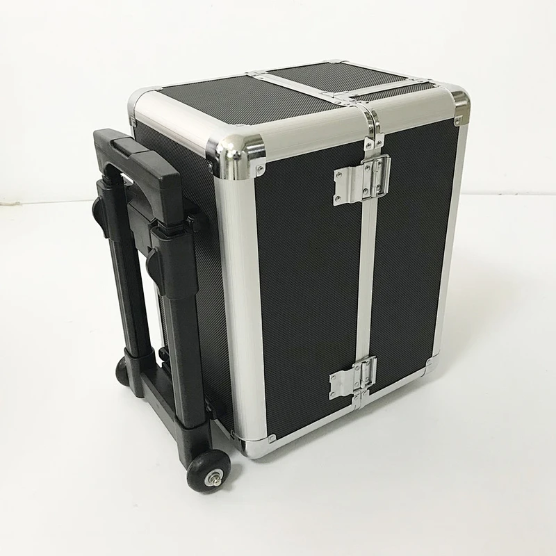 Rolling Makeup Case with Wheels Professional Cosmetology Large Train Case Wheeled Cosmetic Trunk with 4 Divided Trays Detachable Trolley for Makeup Artist, Hair Stylish or Home Use - Black