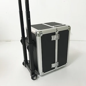 Rolling Makeup Case with Wheels Professional Cosmetology Large Train Case Wheeled Cosmetic Trunk with 4 Divided Trays Detachable Trolley for Makeup Artist, Hair Stylish or Home Use - Black