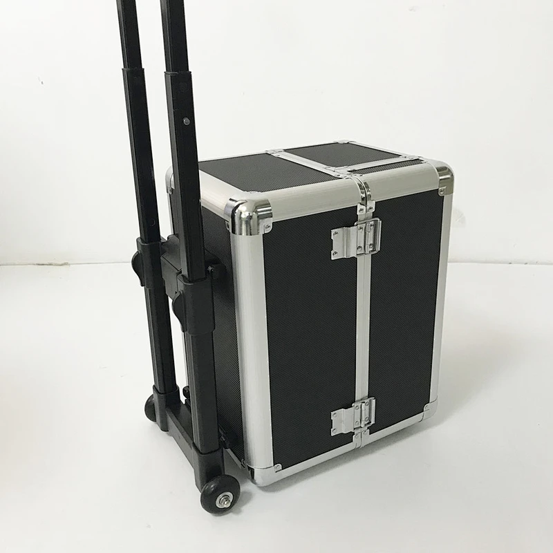 Rolling Makeup Case with Wheels Professional Cosmetology Large Train Case Wheeled Cosmetic Trunk with 4 Divided Trays Detachable Trolley for Makeup Artist, Hair Stylish or Home Use - Black