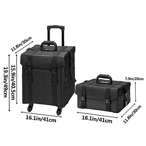 Stagiant Rolling Makeup Train Case Large Storage Cosmetic Trolley 4 Tray with Sliding Rail Removable Middle Layer with Key Swivel Wheels Salon Barber Case Traveling Cart Trunk