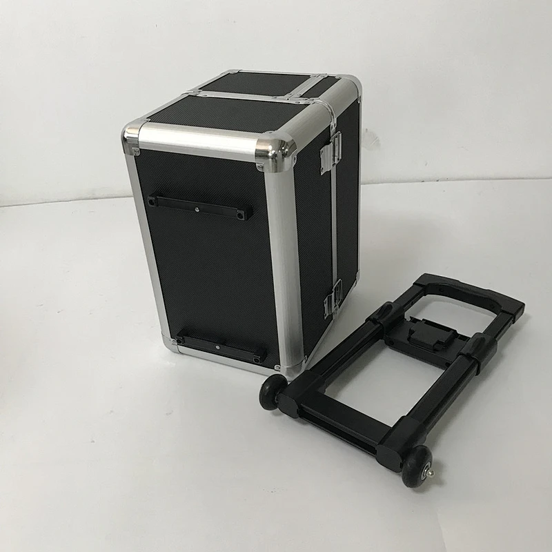 Rolling Makeup Case with Wheels Professional Cosmetology Large Train Case Wheeled Cosmetic Trunk with 4 Divided Trays Detachable Trolley for Makeup Artist, Hair Stylish or Home Use - Black