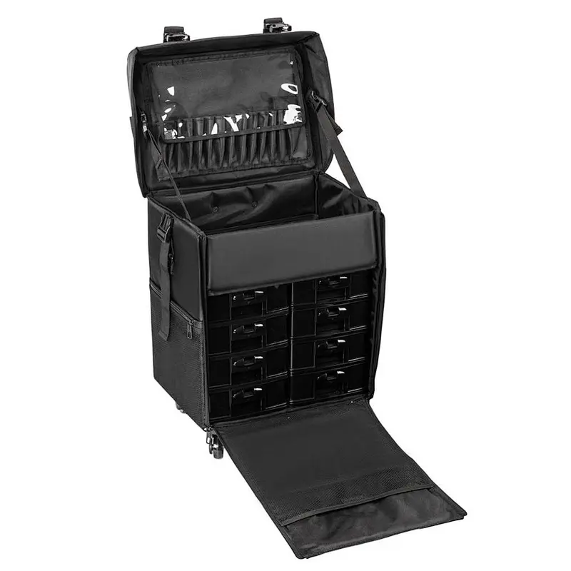 Stagiant Rolling Makeup Train Case Large Storage Cosmetic Trolley 4 Tray with Sliding Rail Removable Middle Layer with Key Swivel Wheels Salon Barber Case Traveling Cart Trunk