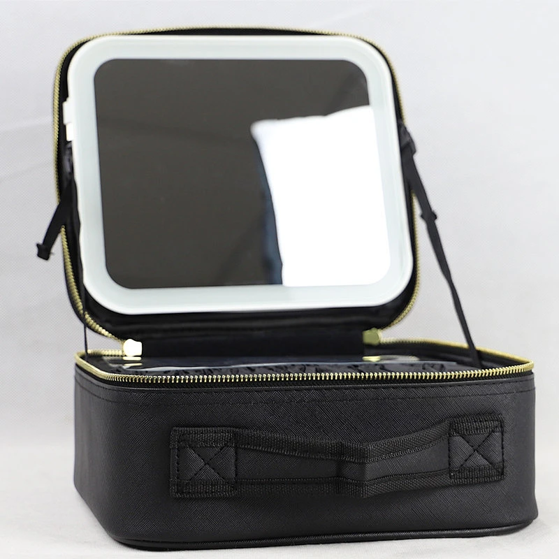 Makeup Train Case with Large Lighted Mirror 3 Color Scenarios Adjustable Brightness Large Cosmetic Organizer Storage