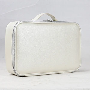 PU Handhold Makeup Bag Private Label Waterproof PU Leather Travel Double Layer Makeup Bag White  Makeup Bags