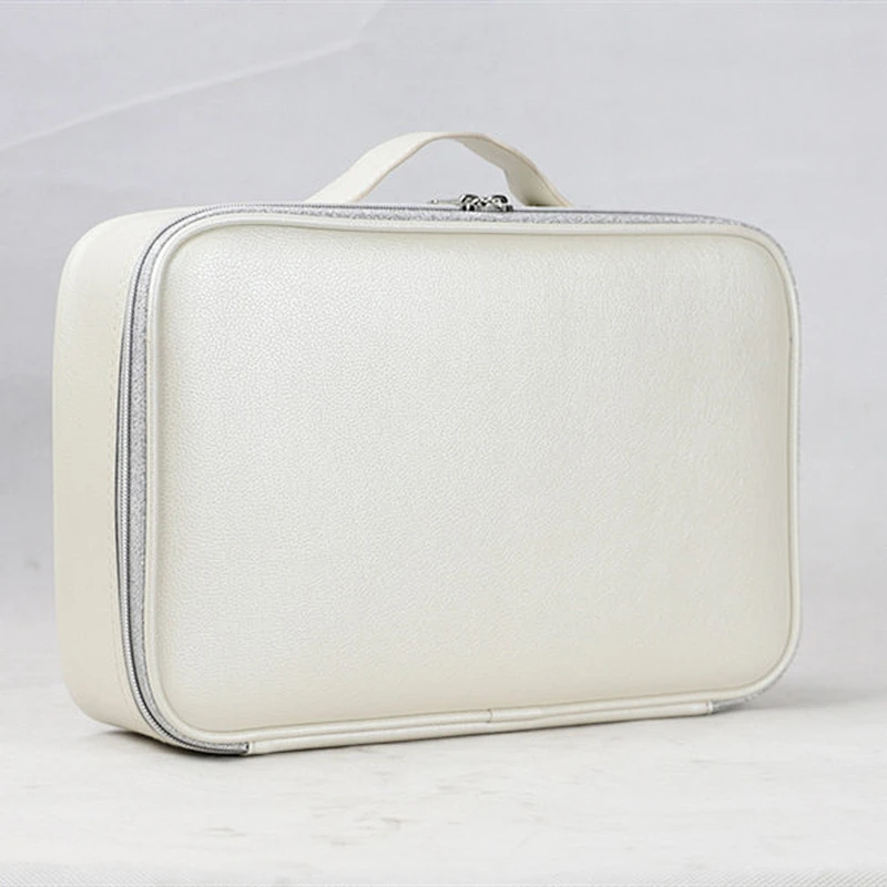 PU Handhold Makeup Bag Private Label Waterproof PU Leather Travel Double Layer Makeup Bag White  Makeup Bags