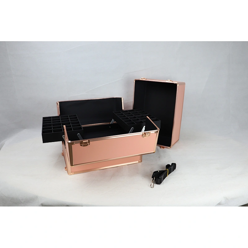 Rose Gold Makeup Case Aluminium Beauty Cosmetic Makeup Case with Adjustable Dividers