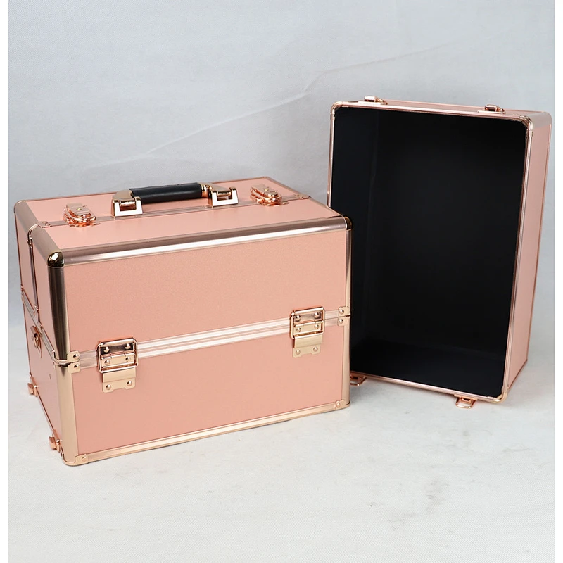 Rose Gold Makeup Case Aluminium Beauty Cosmetic Makeup Case with Adjustable Dividers