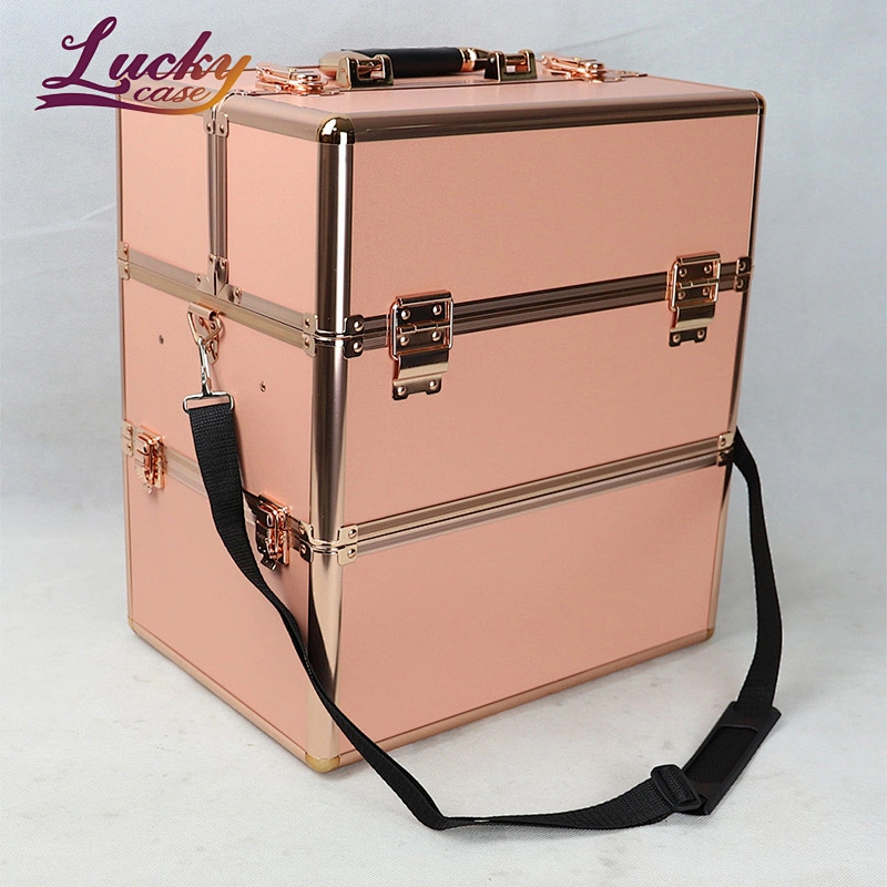 Rose Gold Makeup Case Aluminium Beauty Cosmetic Makeup Case with Adjustable Dividers