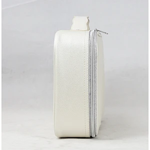 PU Handhold Makeup Bag Private Label Waterproof PU Leather Travel Double Layer Makeup Bag White  Makeup Bags