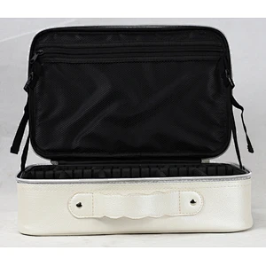 PU Handhold Makeup Bag Private Label Waterproof PU Leather Travel Double Layer Makeup Bag White  Makeup Bags