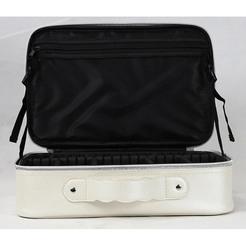 PU Handhold Makeup Bag Private Label Waterproof PU Leather Travel Double Layer Makeup Bag White  Makeup Bags