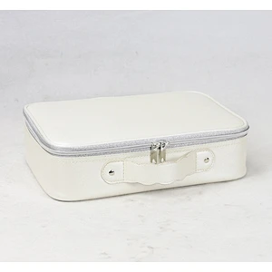 PU Handhold Makeup Bag Private Label Waterproof PU Leather Travel Double Layer Makeup Bag White  Makeup Bags
