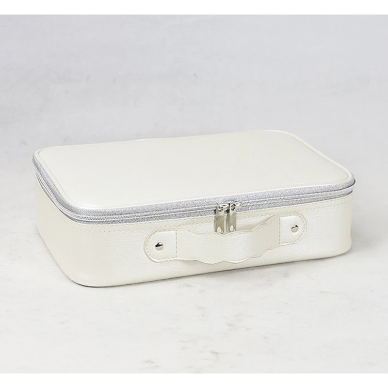 PU Handhold Makeup Bag Private Label Waterproof PU Leather Travel Double Layer Makeup Bag White  Makeup Bags