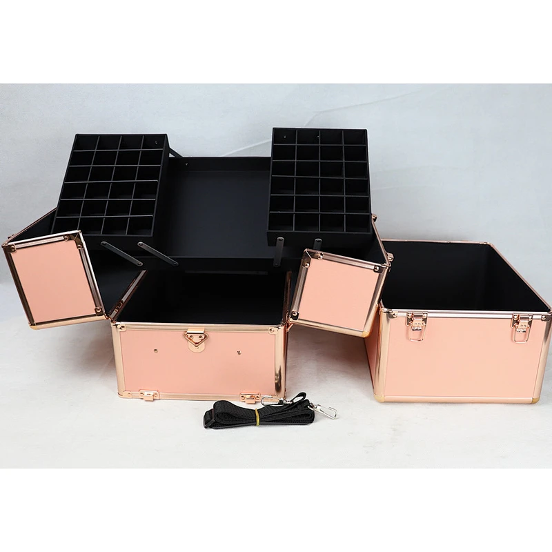 Rose Gold Makeup Case Aluminium Beauty Cosmetic Makeup Case with Adjustable Dividers