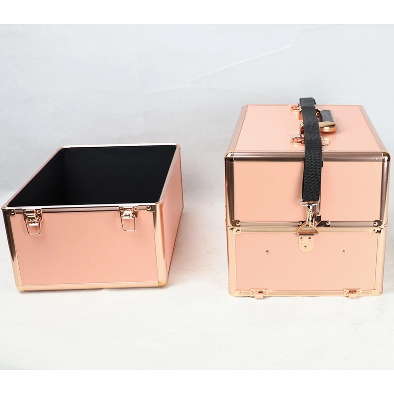 Rose Gold Makeup Case Aluminium Beauty Cosmetic Makeup Case with Adjustable Dividers