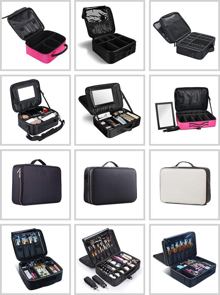 Portable Glitter Makeup Train Bag Brush Holder Cosmetic Travel Bag Dual-layer Large Makeup Bag