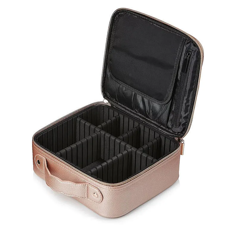 Leather Cosmetic Train Case with EVA Adjustable Dividers PU Makeup Bag Travel Cosmetic Bag for Women